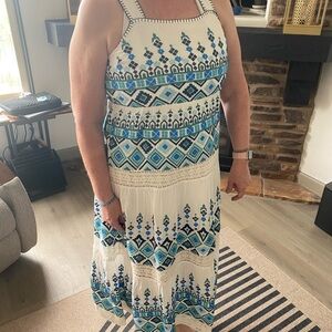 Sundance Blue and Cream Geometric Midi Dress